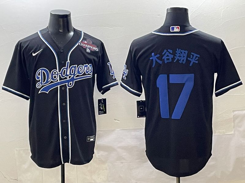 Men Los Angeles Dodgers #17 Ohtani Black blue Three generations Nike 2025 MLB Jersey style 22